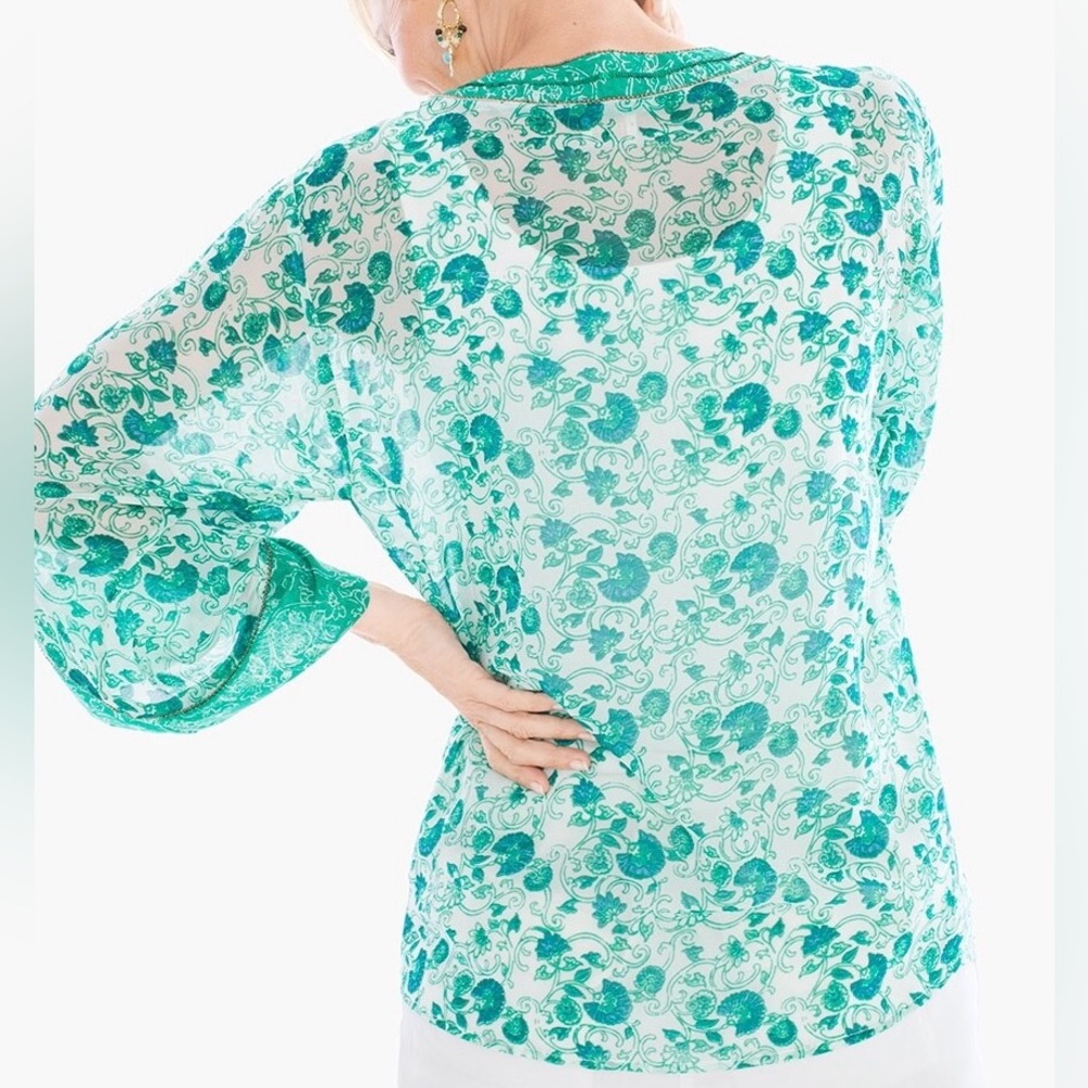 Chico’s Green Floral Kimono Top Size 3 (XL) - Picture 2 of 5